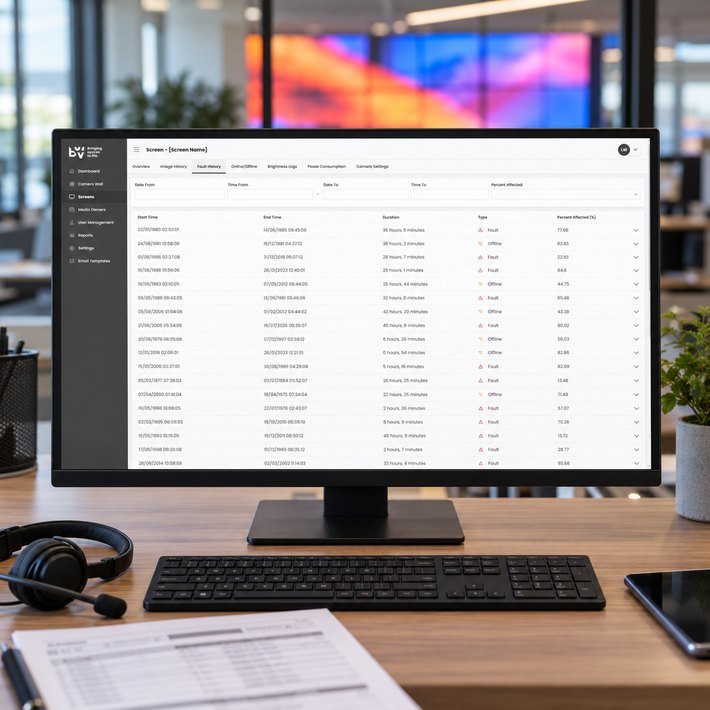 Big Screen Video fault history on a service desk monitor