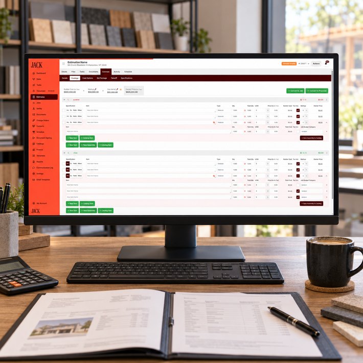 JACK estimate costings screen on a quoting desk