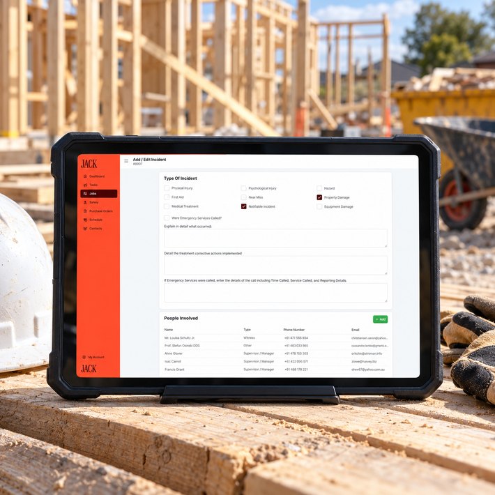 JACK incident report on a tablet at a residential building site